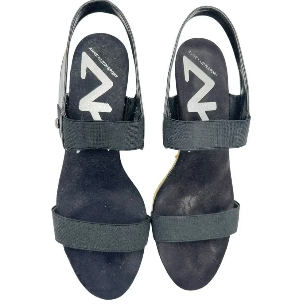 AK Sport Women's Florence Elastic Strap Espadrille Wedge Heels Black Size 8M